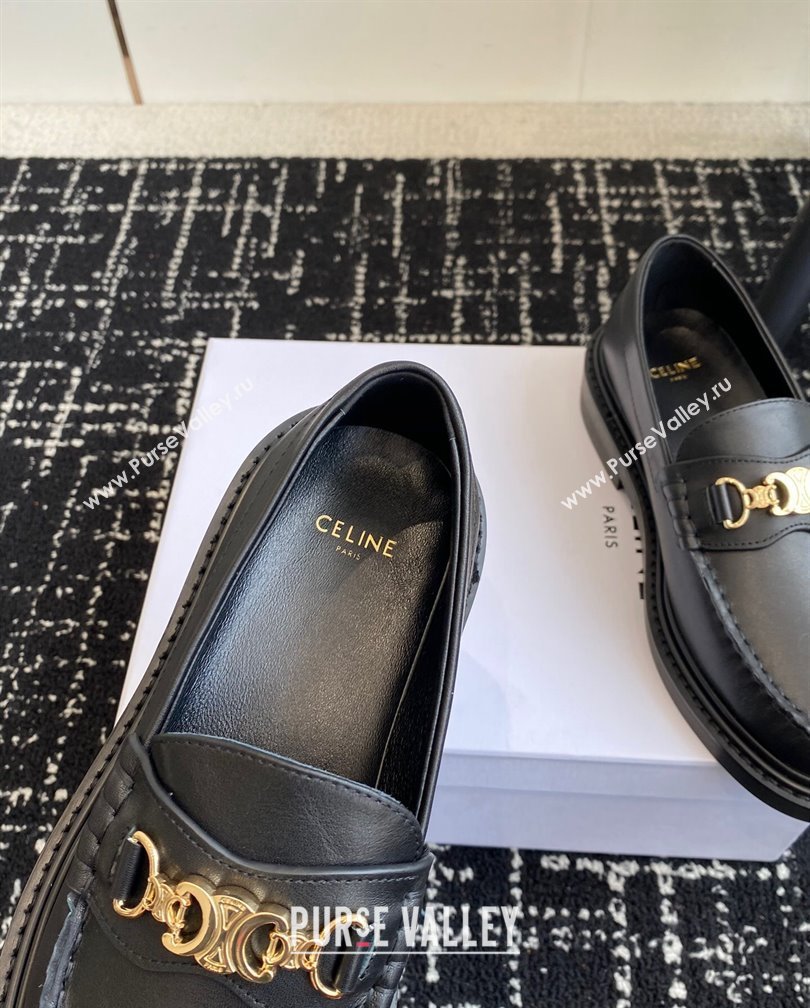 Celine Luco Triomphe Chain Loafers in Calfskin Leather Black 2024 (SS-241112080)