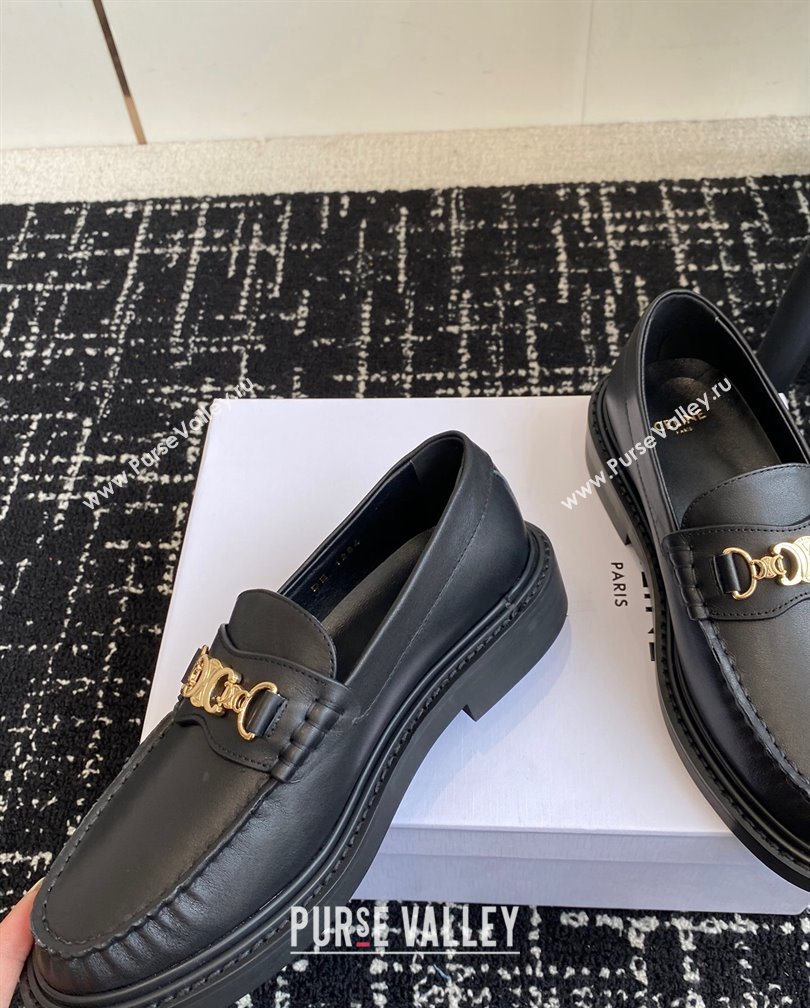 Celine Luco Triomphe Chain Loafers in Calfskin Leather Black 2024 (SS-241112080)