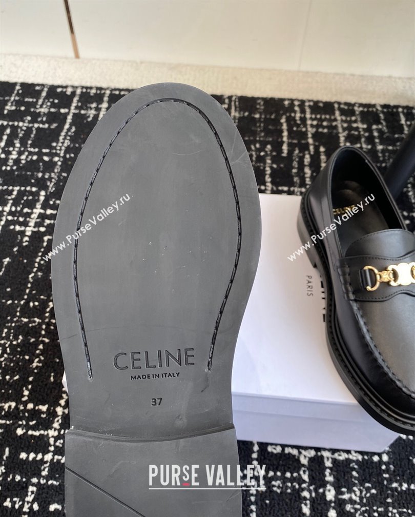 Celine Luco Triomphe Chain Loafers in Calfskin Leather Black 2024 (SS-241112080)