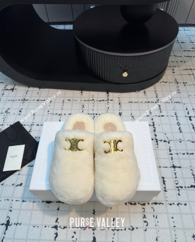 Celine Wool Flat Mules White 2024 1112 (KL-241112069)