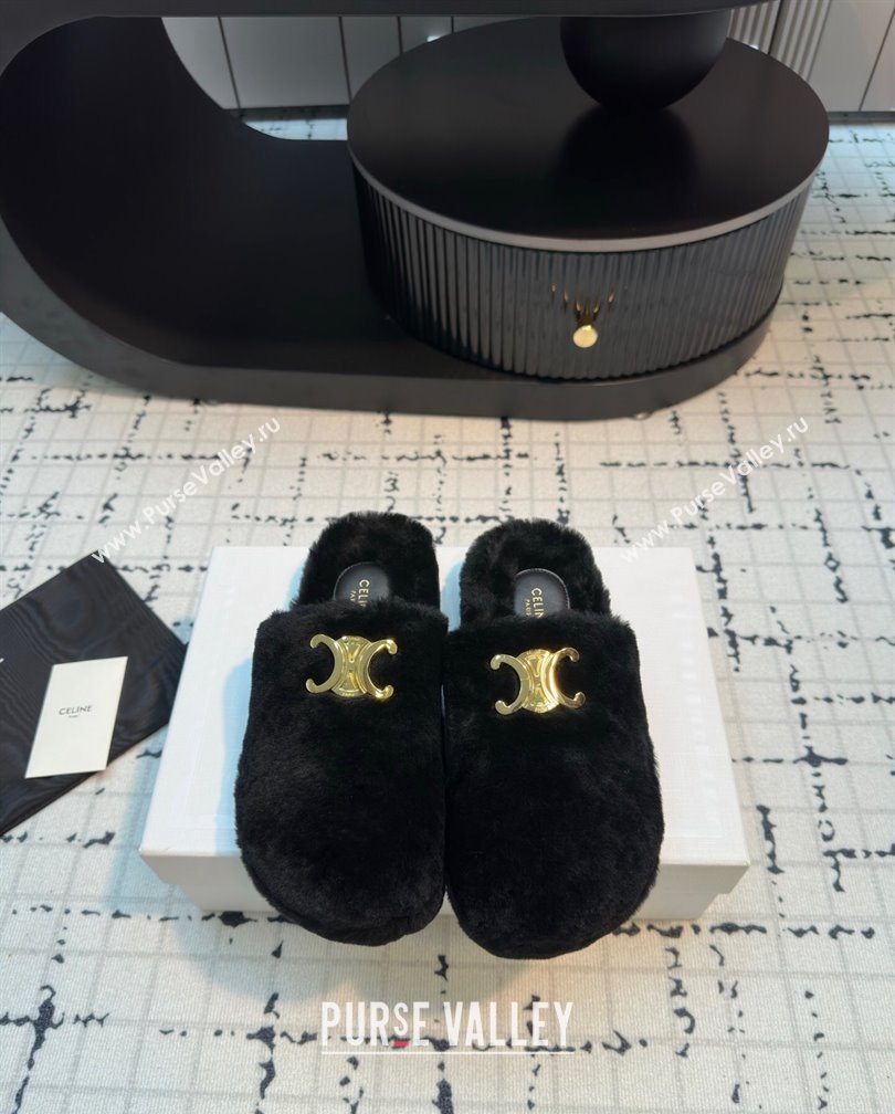 Celine Wool Flat Mules Black 2024 1112 (KL-241112070)