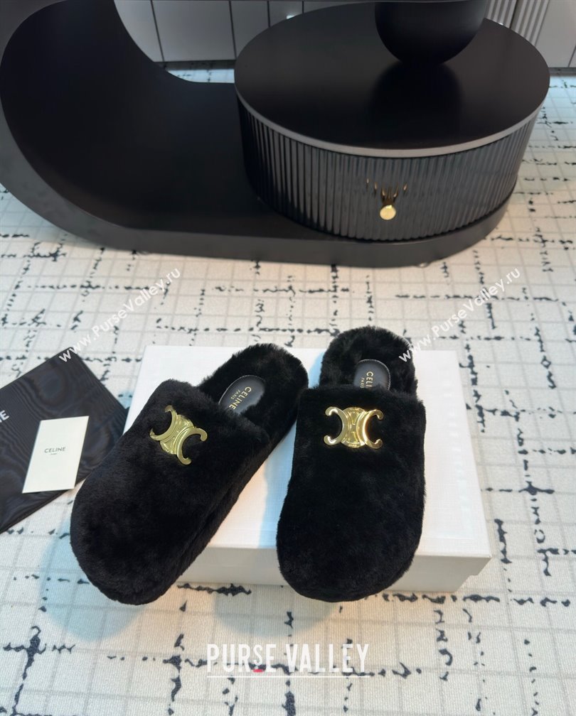 Celine Wool Flat Mules Black 2024 1112 (KL-241112070)