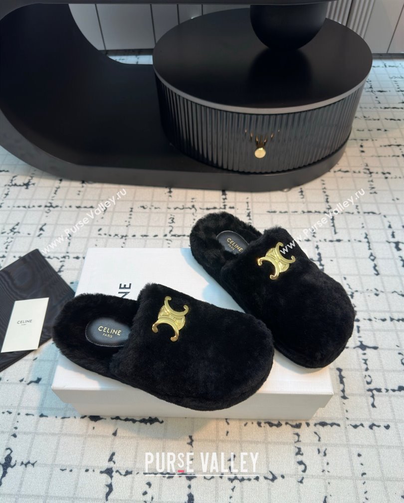 Celine Wool Flat Mules Black 2024 1112 (KL-241112070)