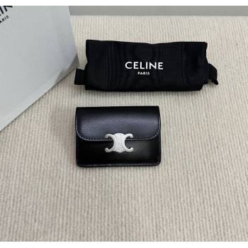 Celine Card Holder Wallet with Flap Triomphe in Shiny Calfskin 10I583 Black 2024 (BL-241212008)