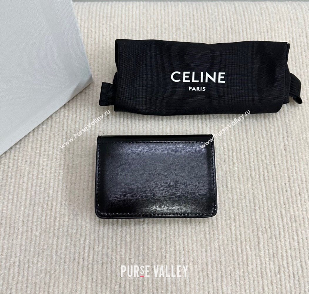 Celine Card Holder Wallet with Flap Triomphe in Shiny Calfskin 10I583 Black 2024 (BL-241212008)