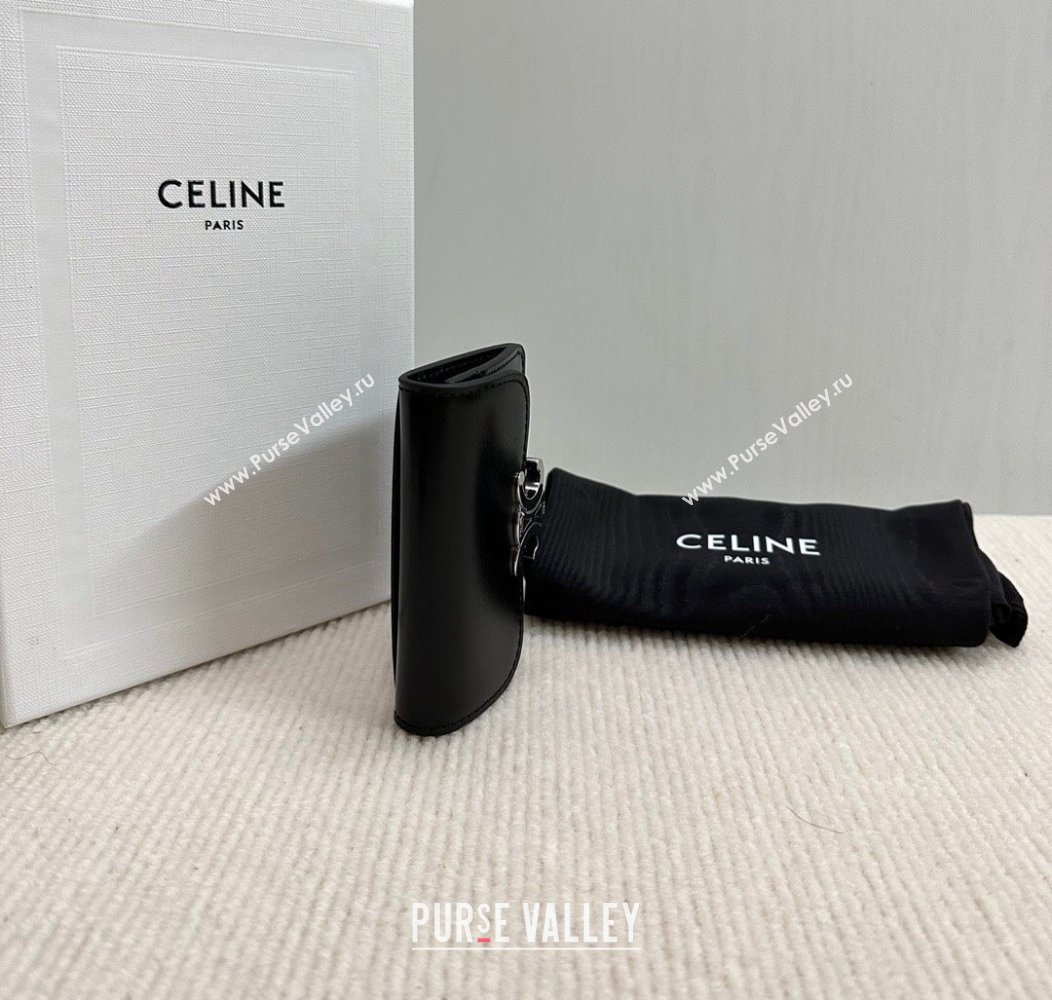 Celine Card Holder Wallet with Flap Triomphe in Shiny Calfskin 10I583 Black 2024 (BL-241212008)