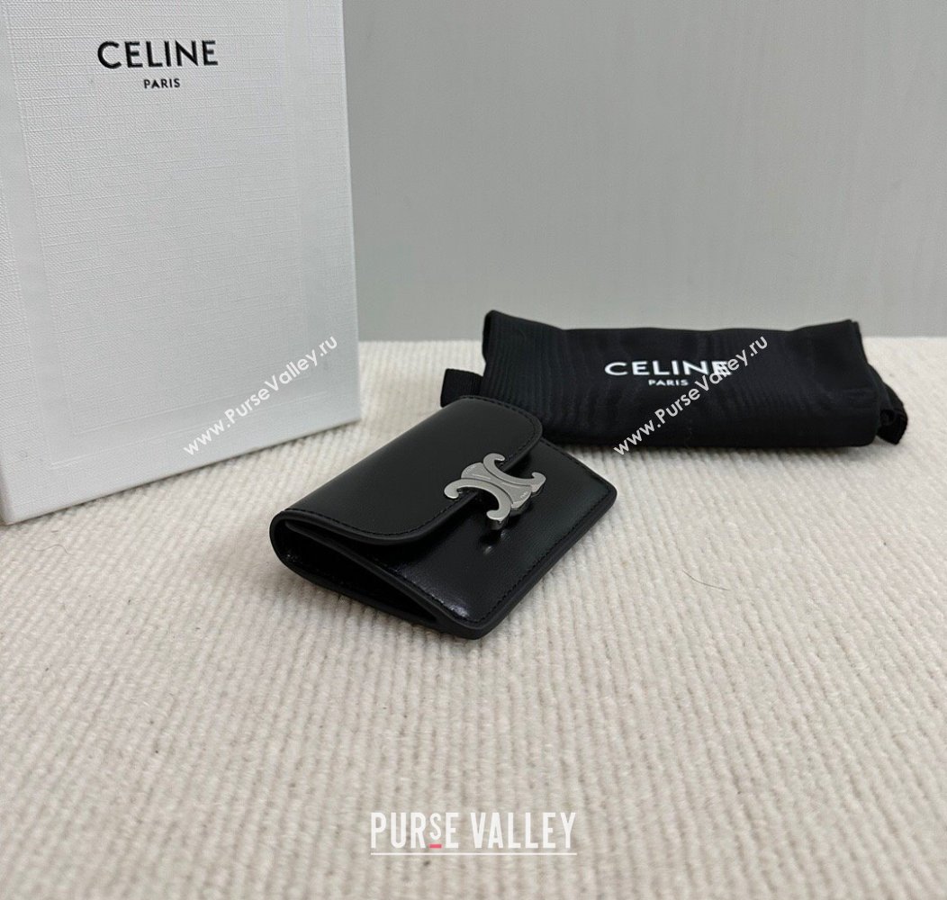 Celine Card Holder Wallet with Flap Triomphe in Shiny Calfskin 10I583 Black 2024 (BL-241212008)