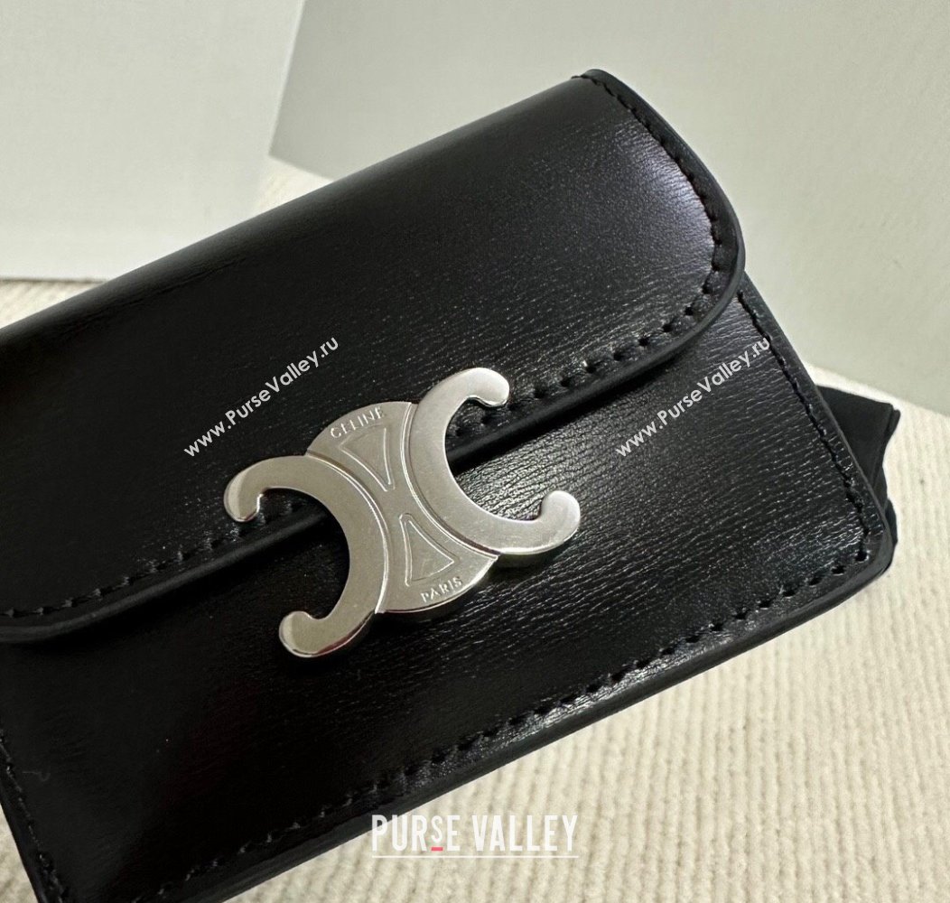 Celine Card Holder Wallet with Flap Triomphe in Shiny Calfskin 10I583 Black 2024 (BL-241212008)