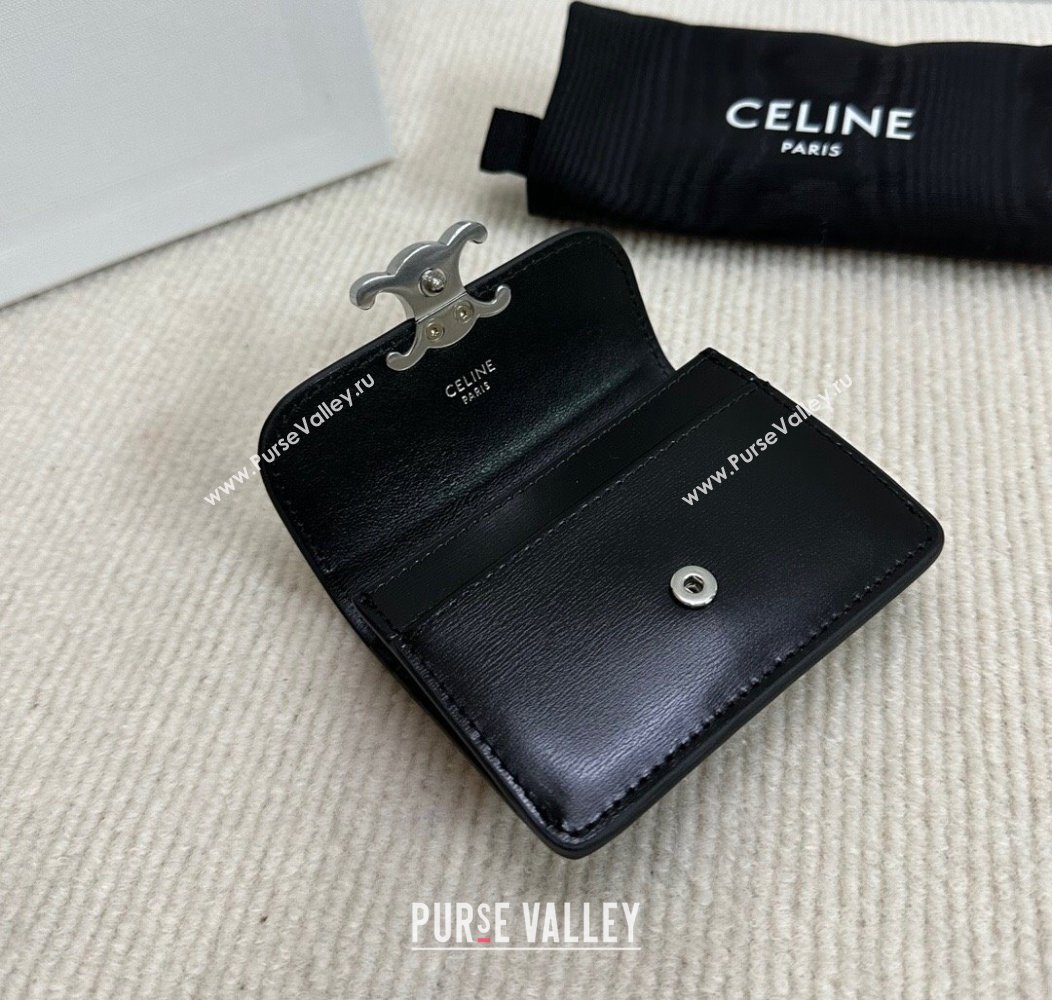 Celine Card Holder Wallet with Flap Triomphe in Shiny Calfskin 10I583 Black 2024 (BL-241212008)