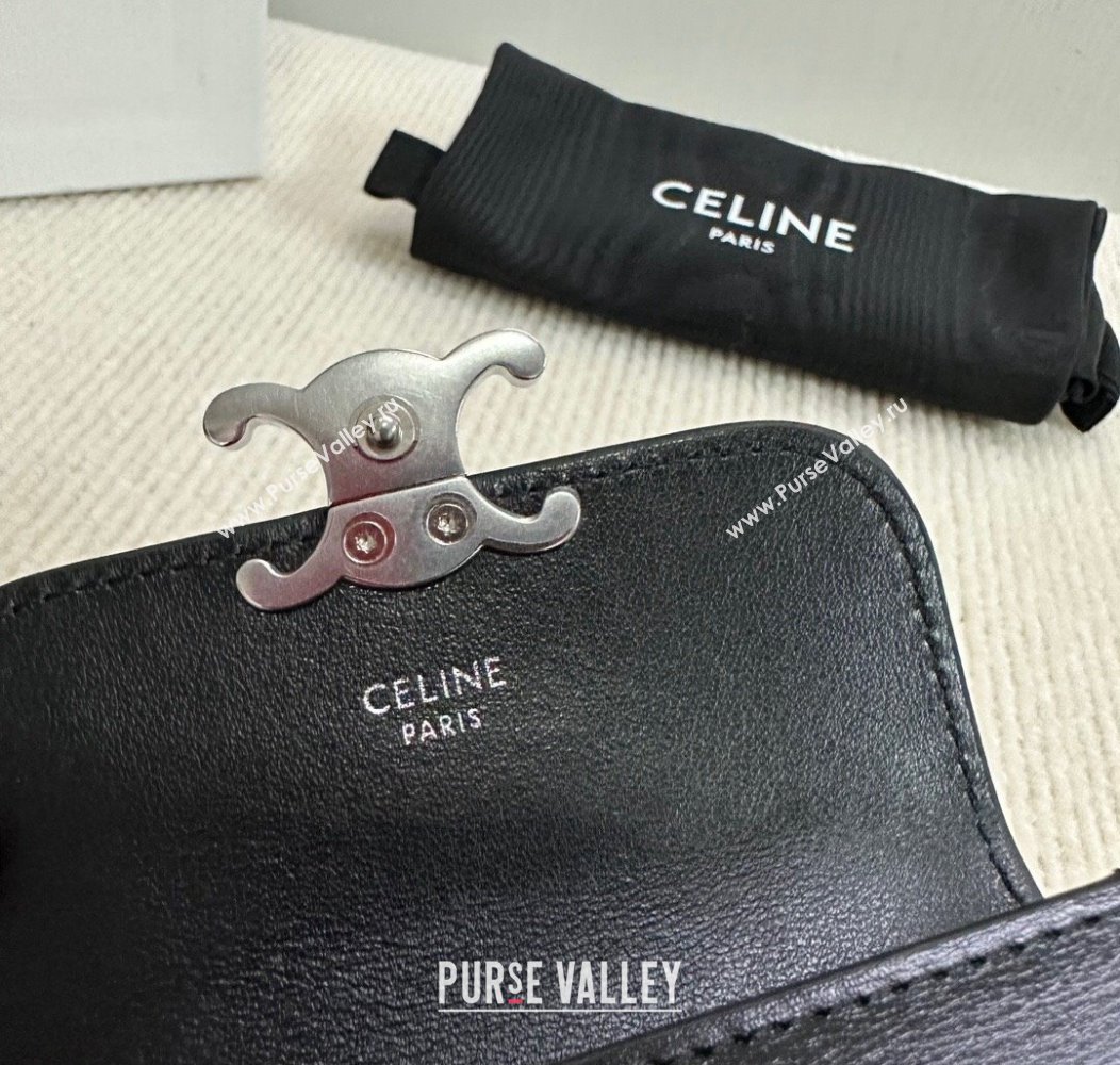 Celine Card Holder Wallet with Flap Triomphe in Shiny Calfskin 10I583 Black 2024 (BL-241212008)