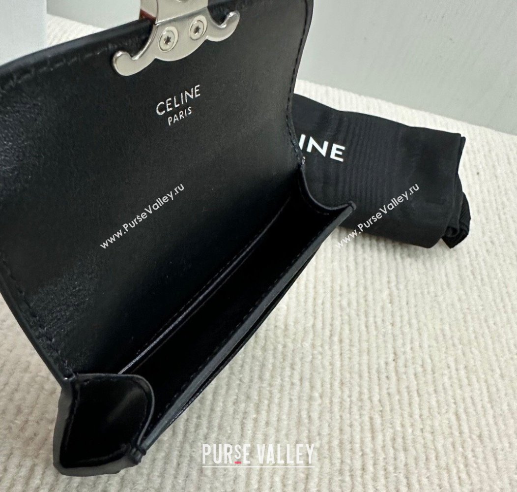 Celine Card Holder Wallet with Flap Triomphe in Shiny Calfskin 10I583 Black 2024 (BL-241212008)