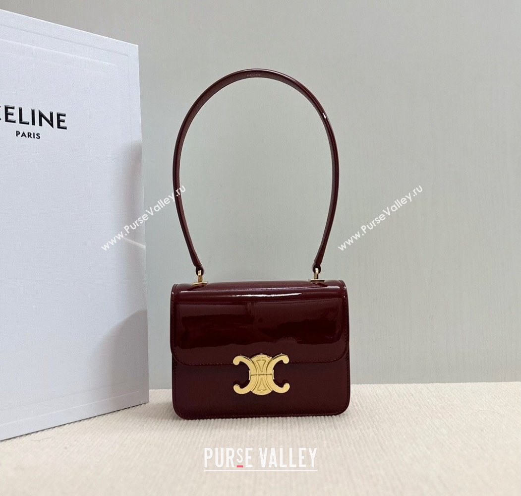 Celine Teen Garance Shoulder Bag in Patent Calfskin Burgundy 2024 118053 (BL-241212010)