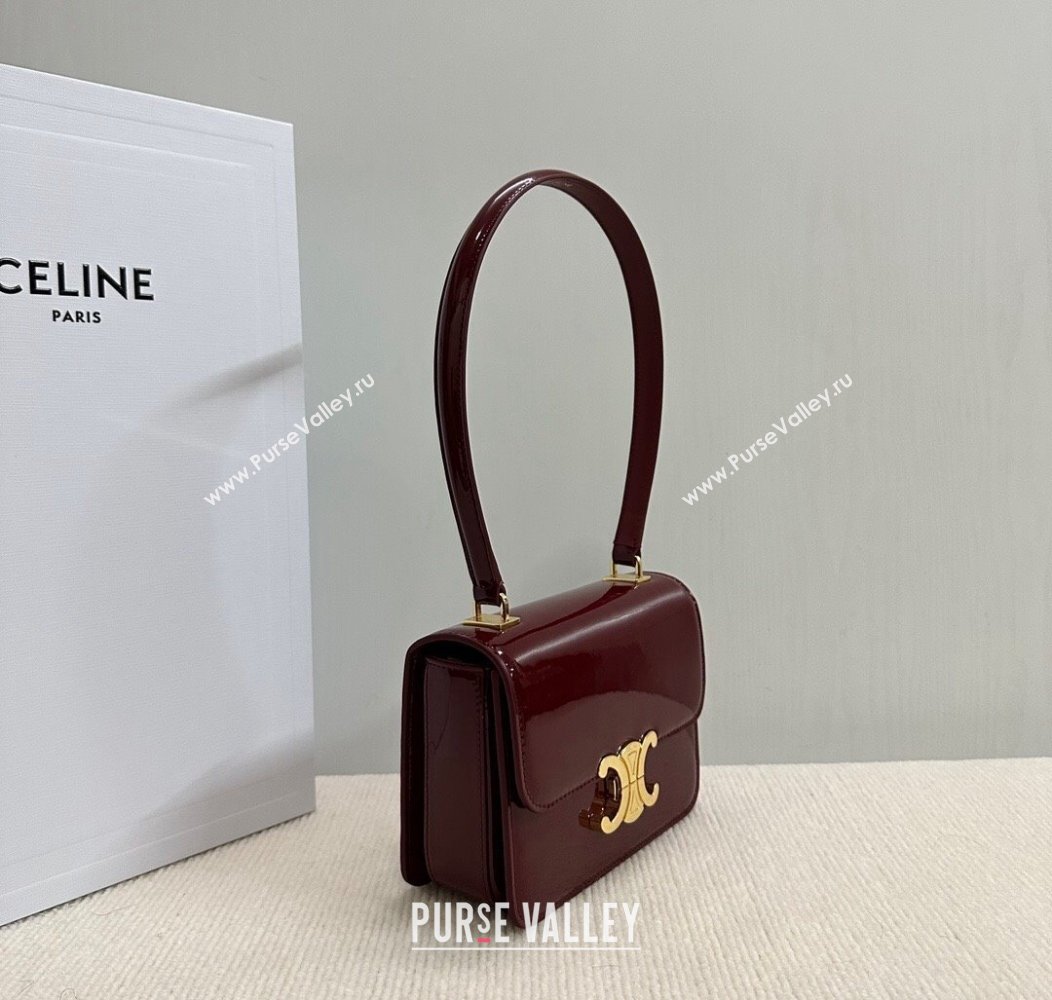 Celine Teen Garance Shoulder Bag in Patent Calfskin Burgundy 2024 118053 (BL-241212010)