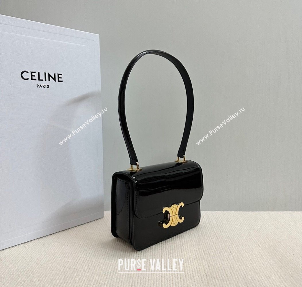 Celine Teen Garance Shoulder Bag in Patent Calfskin Black Leather 2024 118053 (BL-241212011)