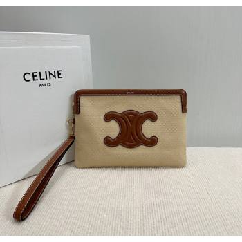 Celine Small Pouch with Strap in Textile and Calfskin Beige 2024 10J502 (BL-241212001)