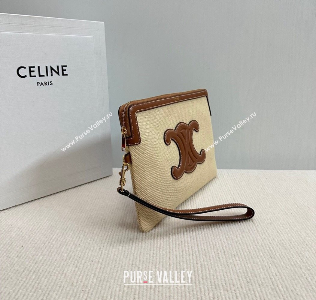 Celine Small Pouch with Strap in Textile and Calfskin Beige 2024 10J502 (BL-241212001)