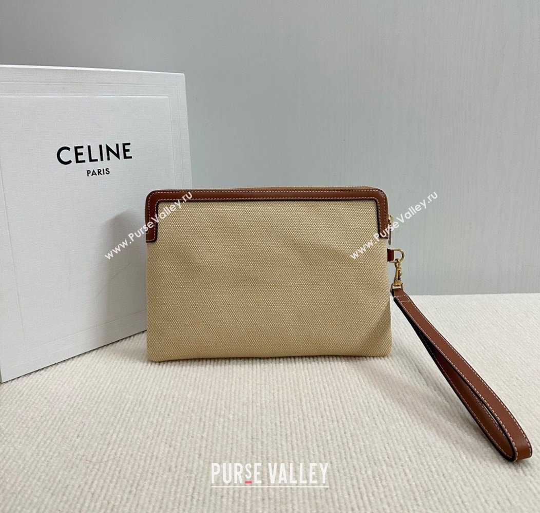 Celine Small Pouch with Strap in Textile and Calfskin Beige 2024 10J502 (BL-241212001)