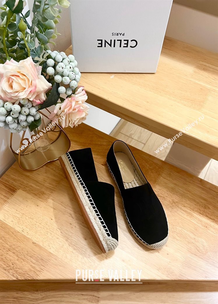 Celine Suede Logo Espadrilles Flats Black 2024 1223 (KL-241223091)