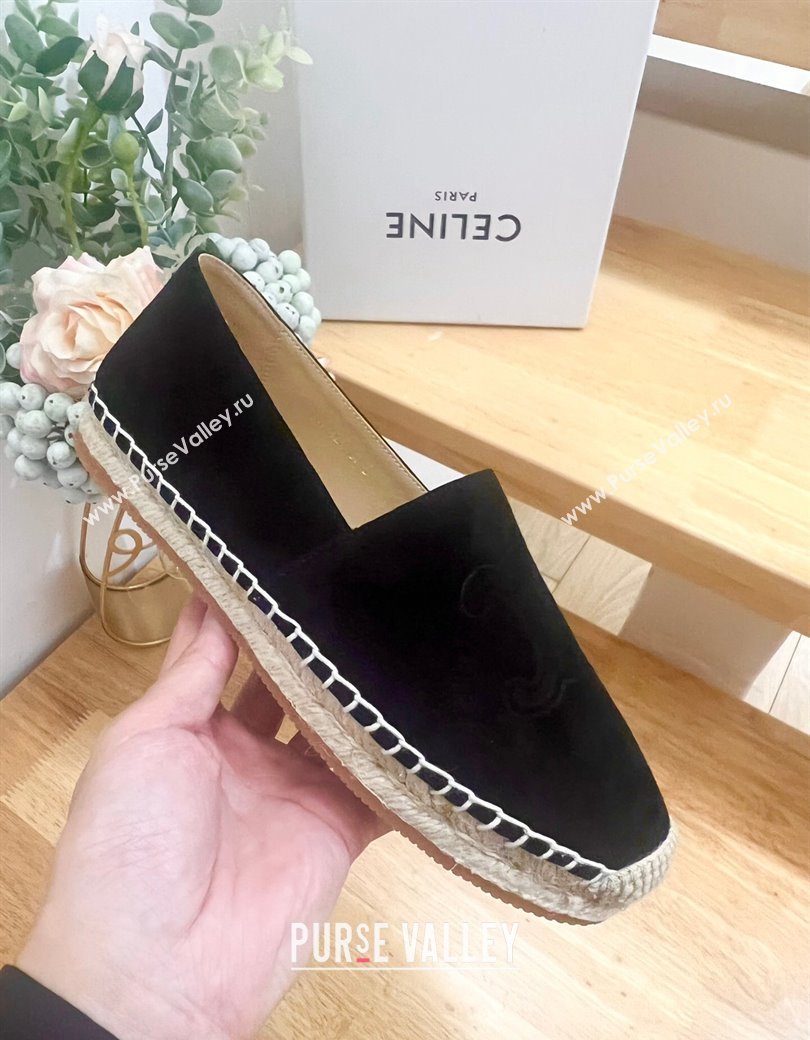 Celine Suede Logo Espadrilles Flats Black 2024 1223 (KL-241223091)