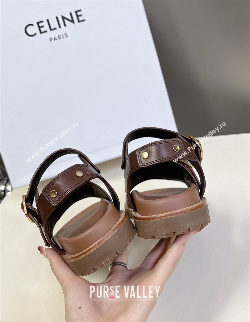 Celine Mino Flat Sandals in Calfskin with Buckle Dark Brown 2024 1223 (MD-241223109)