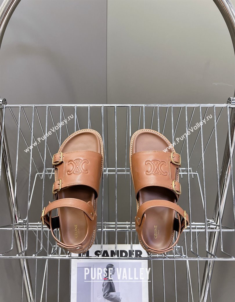 Celine Mino Flat Sandals in Calfskin with Buckle Tan Brown 2024 1223 (MD-241223110)