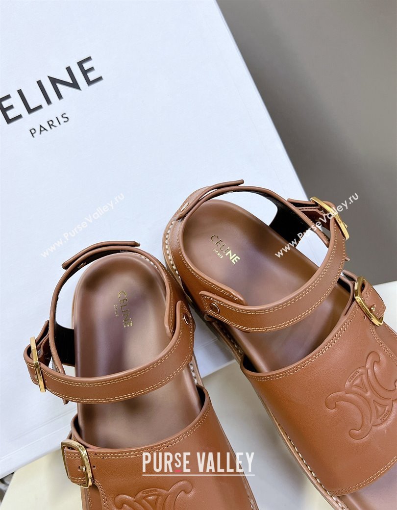 Celine Mino Flat Sandals in Calfskin with Buckle Tan Brown 2024 1223 (MD-241223110)