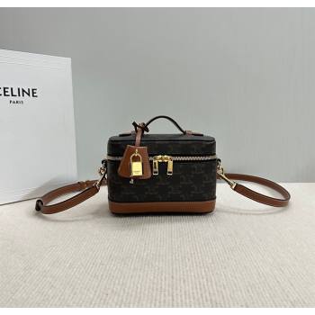 Celine Vanity Bag in Triomphe Canvas Calfskin Brown 2025 119463 (BL-250210051)