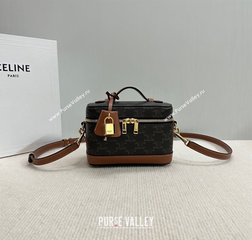 Celine Vanity Bag in Triomphe Canvas Calfskin Brown 2025 119463 (BL-250210051)