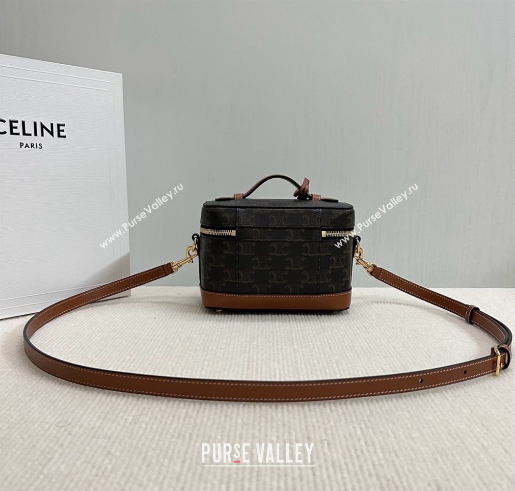 Celine Vanity Bag in Triomphe Canvas Calfskin Brown 2025 119463 (BL-250210051)