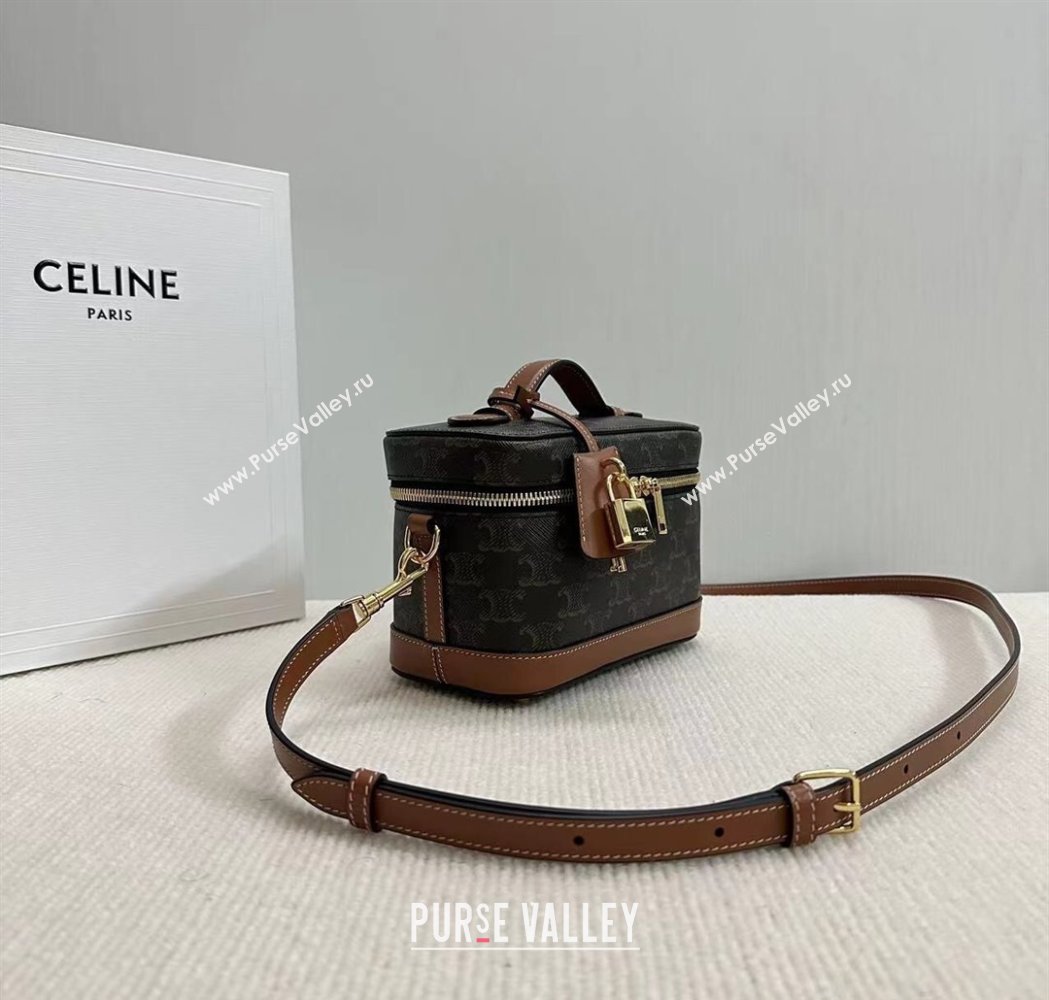 Celine Vanity Bag in Triomphe Canvas Calfskin Brown 2025 119463 (BL-250210051)