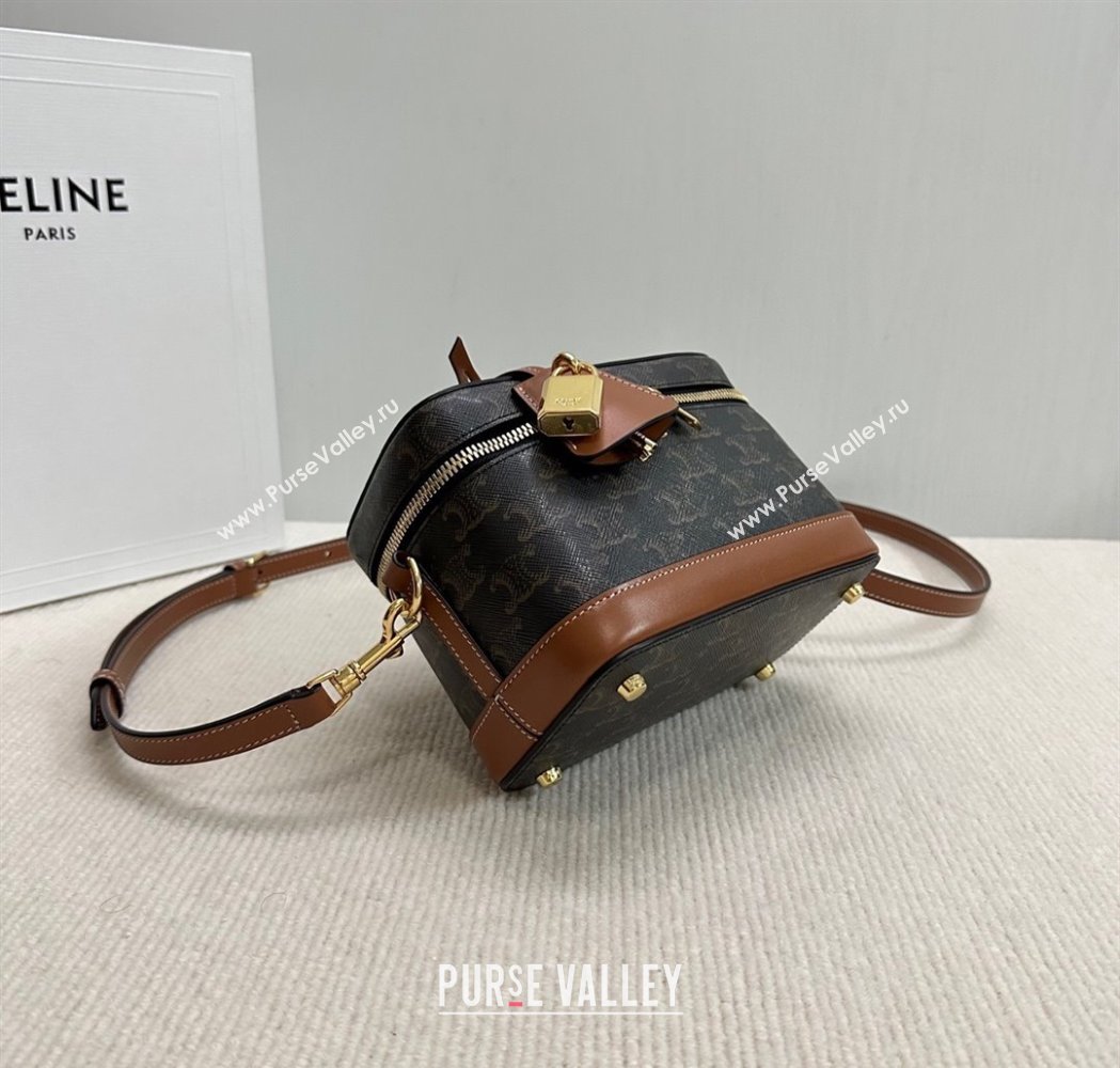 Celine Vanity Bag in Triomphe Canvas Calfskin Brown 2025 119463 (BL-250210051)
