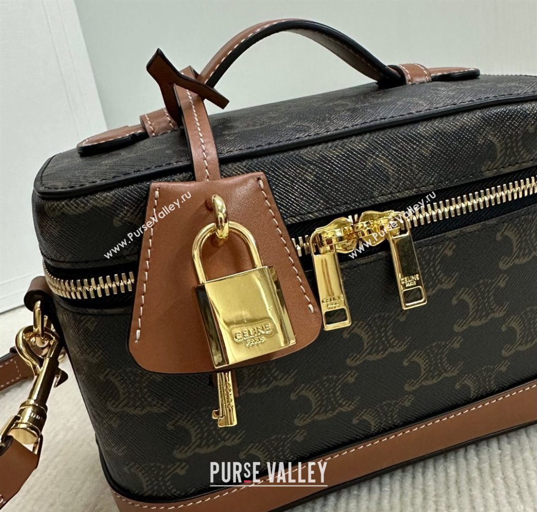Celine Vanity Bag in Triomphe Canvas Calfskin Brown 2025 119463 (BL-250210051)