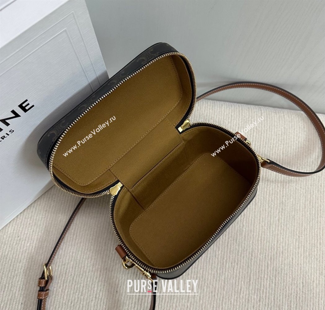 Celine Vanity Bag in Triomphe Canvas Calfskin Brown 2025 119463 (BL-250210051)