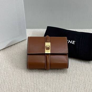 Celine Small Trifold Wallet 16 in Satinated Calfskin Tan Brown 2025 10F523 (BL-250210054)