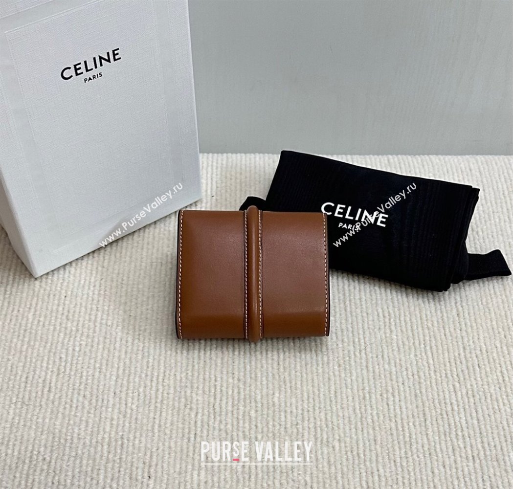 Celine Small Trifold Wallet 16 in Satinated Calfskin Tan Brown 2025 10F523 (BL-250210054)