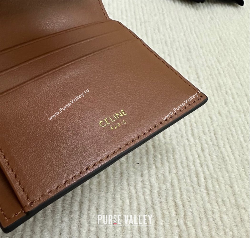 Celine Small Trifold Wallet 16 in Satinated Calfskin Tan Brown 2025 10F523 (BL-250210054)
