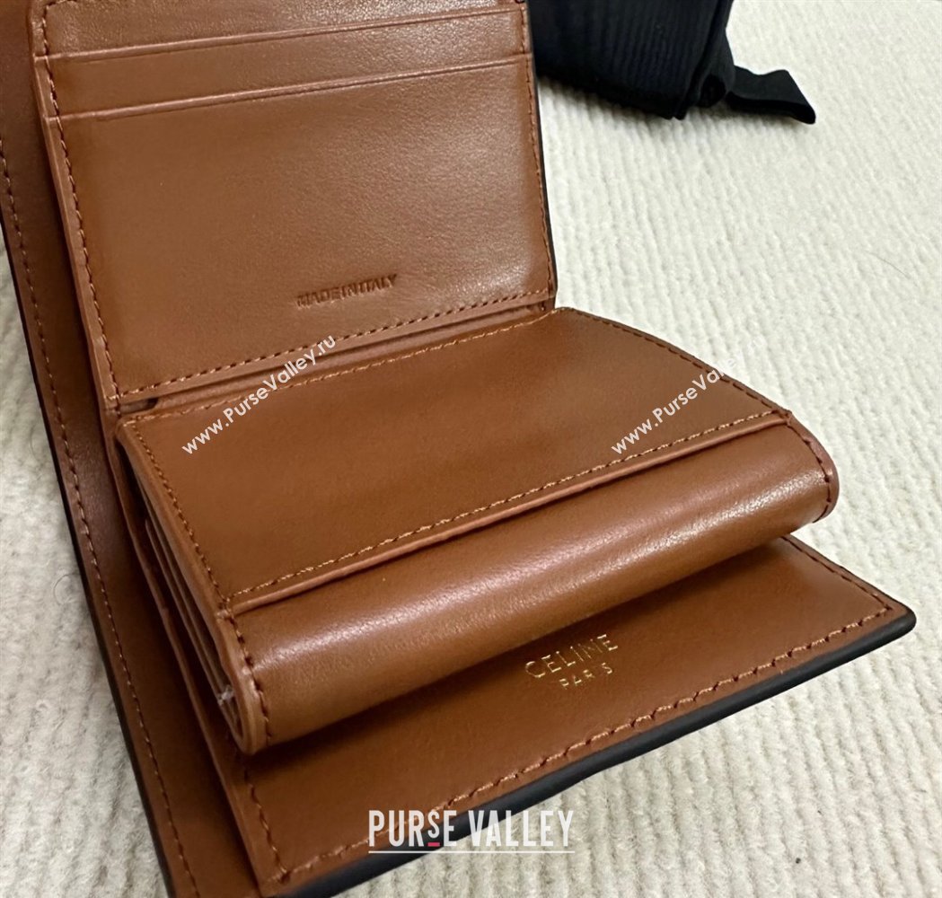 Celine Small Trifold Wallet 16 in Satinated Calfskin Tan Brown 2025 10F523 (BL-250210054)