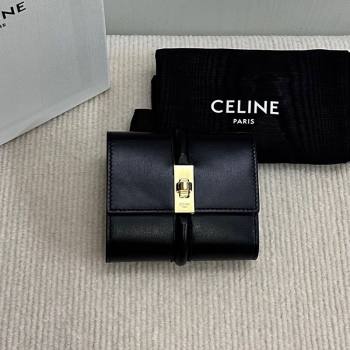 Celine Small Trifold Wallet 16 in Satinated Calfskin Black 2025 10F523 (BL-250210055)