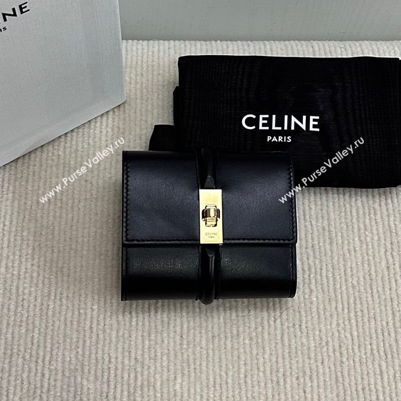 Celine Small Trifold Wallet 16 in Satinated Calfskin Black 2025 10F523 (BL-250210055)