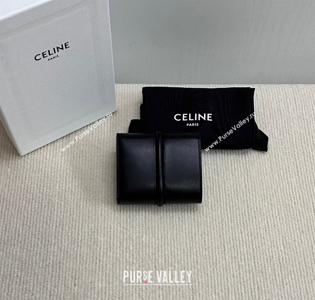 Celine Small Trifold Wallet 16 in Satinated Calfskin Black 2025 10F523 (BL-250210055)