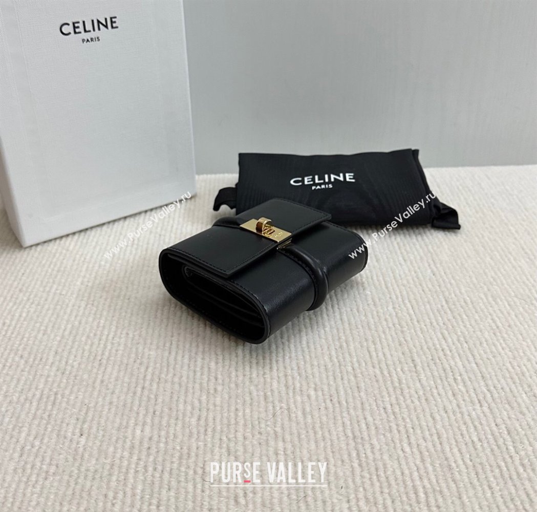 Celine Small Trifold Wallet 16 in Satinated Calfskin Black 2025 10F523 (BL-250210055)