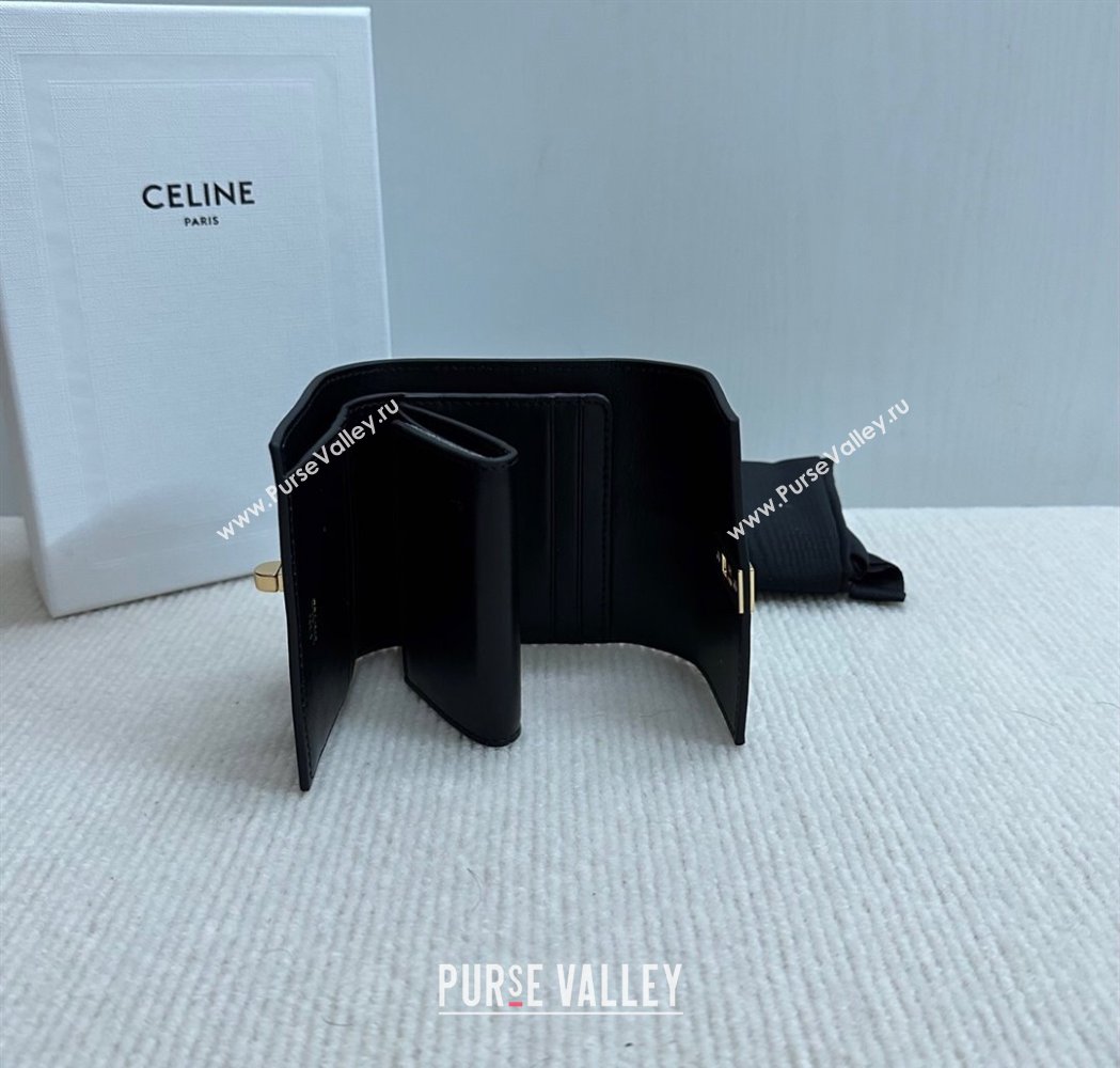Celine Small Trifold Wallet 16 in Satinated Calfskin Black 2025 10F523 (BL-250210055)