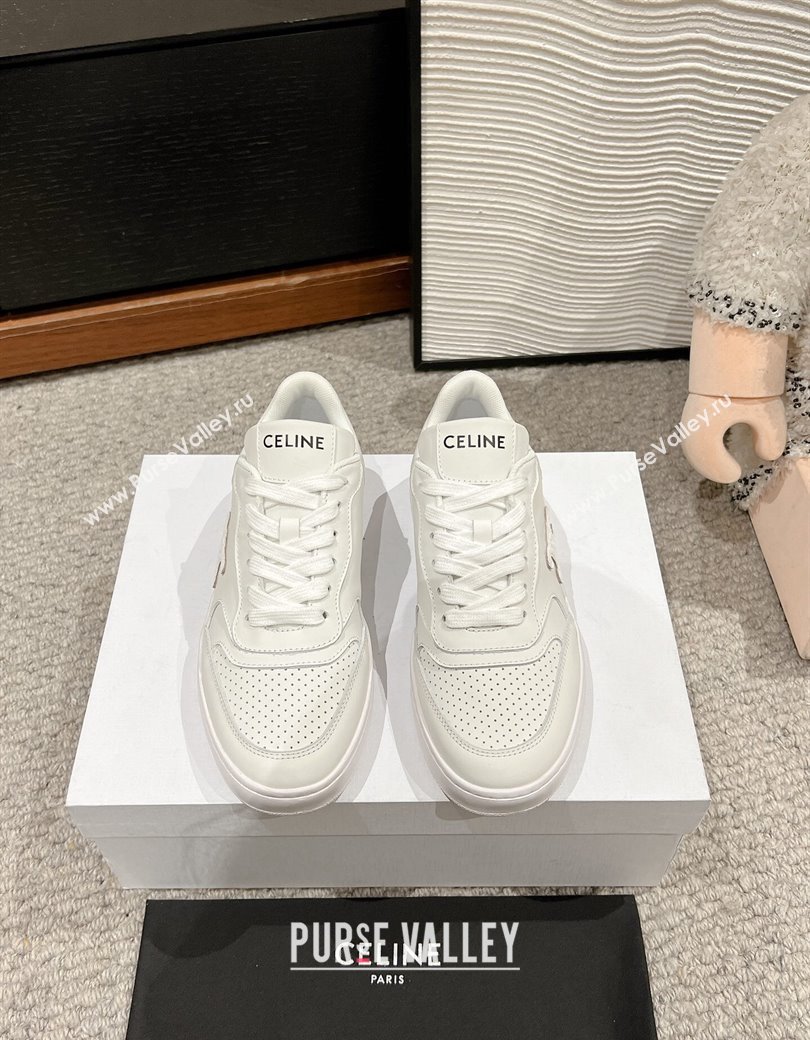 Celine Block Low-top Sneakers with Triomphe in Calfskin Optic White 2025 (SS-250220017)