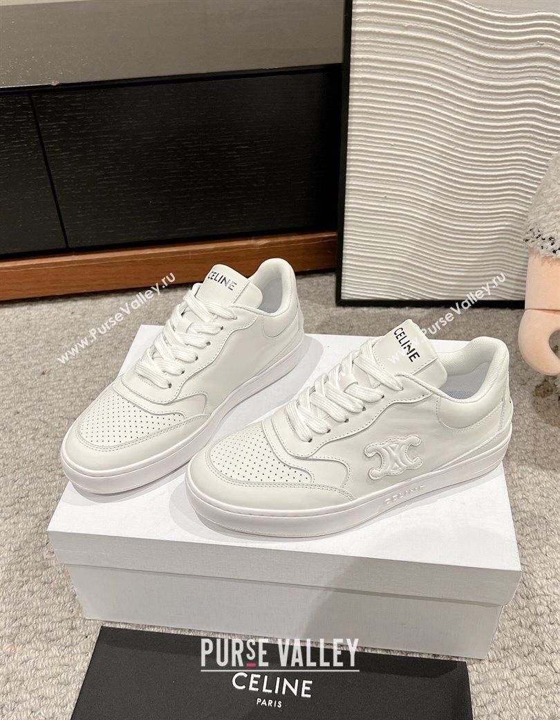 Celine Block Low-top Sneakers with Triomphe in Calfskin Optic White 2025 (SS-250220017)