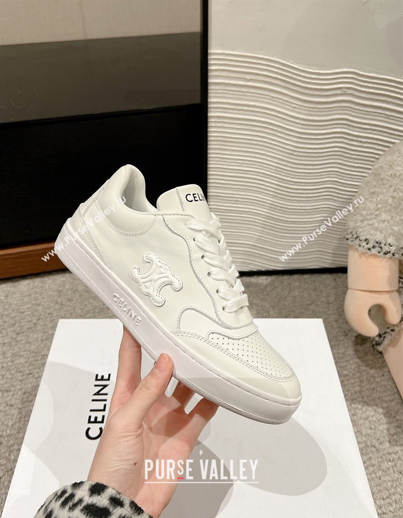 Celine Block Low-top Sneakers with Triomphe in Calfskin Optic White 2025 (SS-250220017)