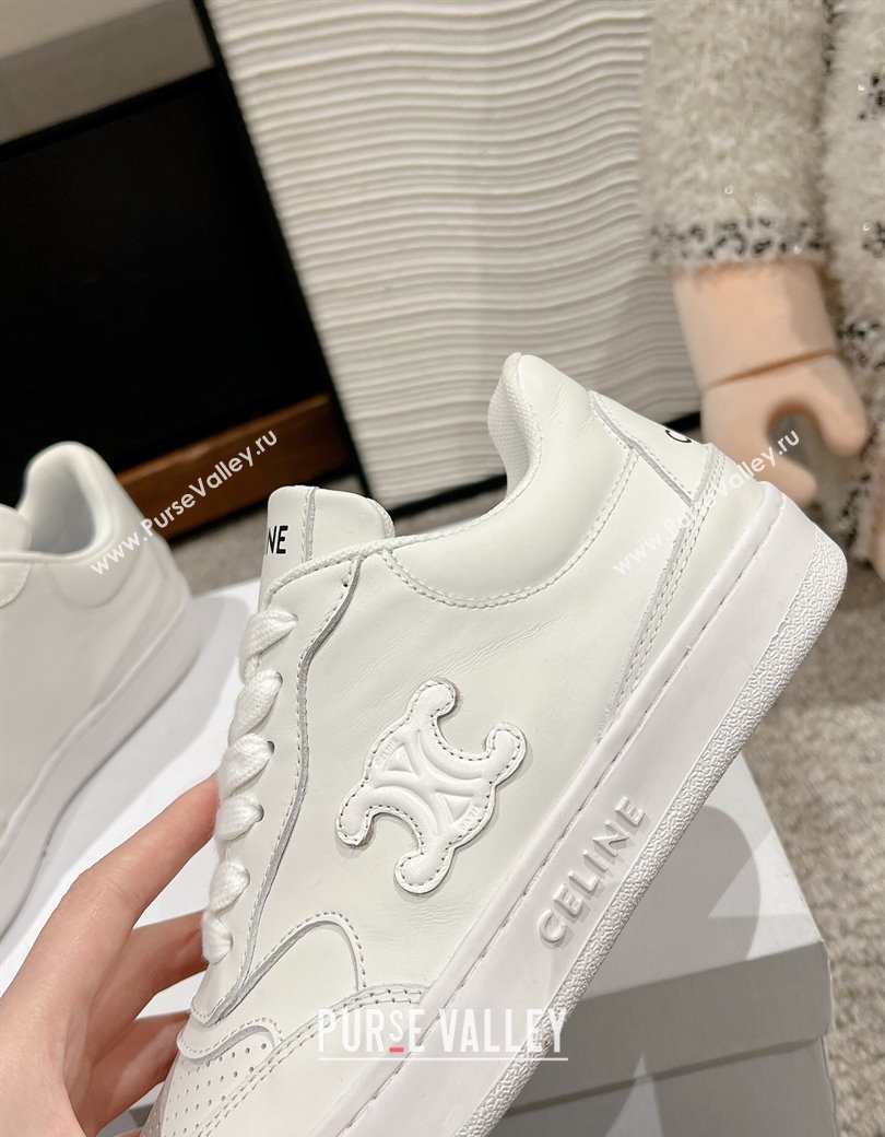 Celine Block Low-top Sneakers with Triomphe in Calfskin Optic White 2025 (SS-250220017)