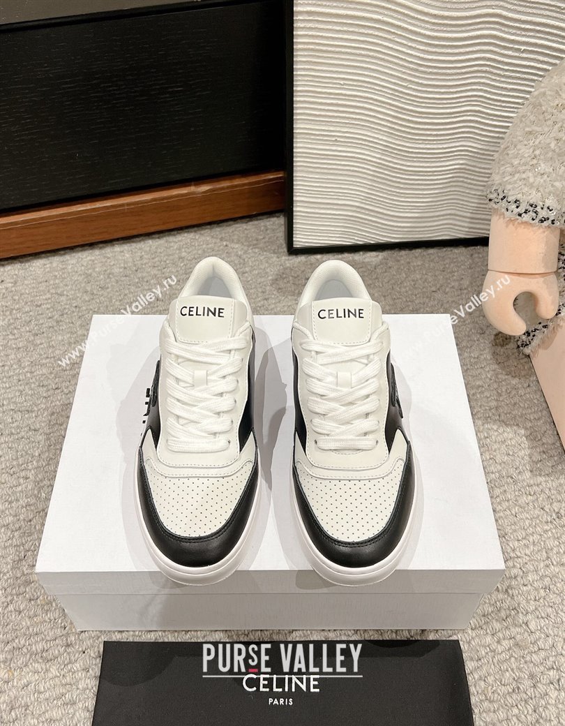Celine Block Low-top Sneakers with Triomphe in Calfskin White/Black 2025 (SS-250220018)