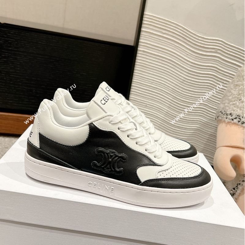 Celine Block Low-top Sneakers with Triomphe in Calfskin White/Black 2025 (SS-250220018)