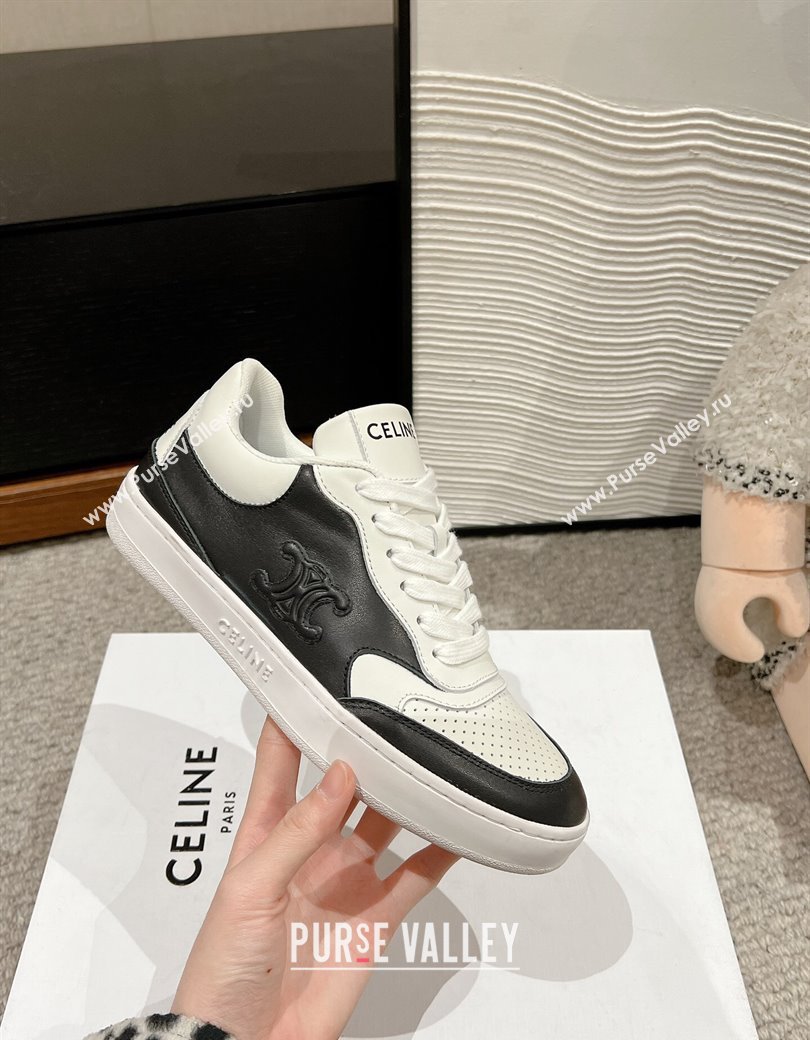 Celine Block Low-top Sneakers with Triomphe in Calfskin White/Black 2025 (SS-250220018)