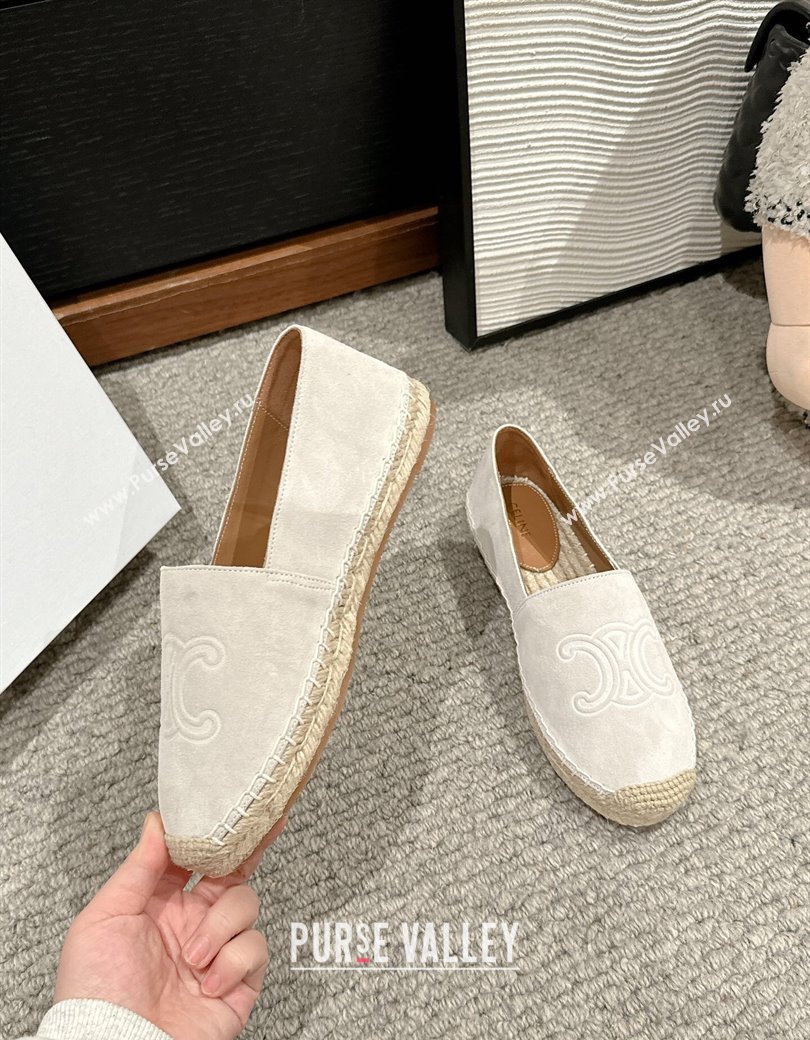 Celine Espadrilles Flats with Triomphe in Suede Light Grey 2025 0220 (SS-250220019)